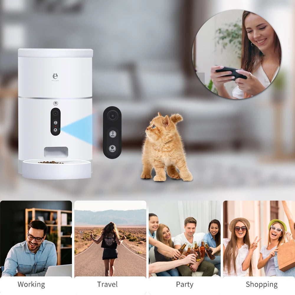 Distributeur Nourriture Automatique Chat Chien avec Caméra - Contrôle APP