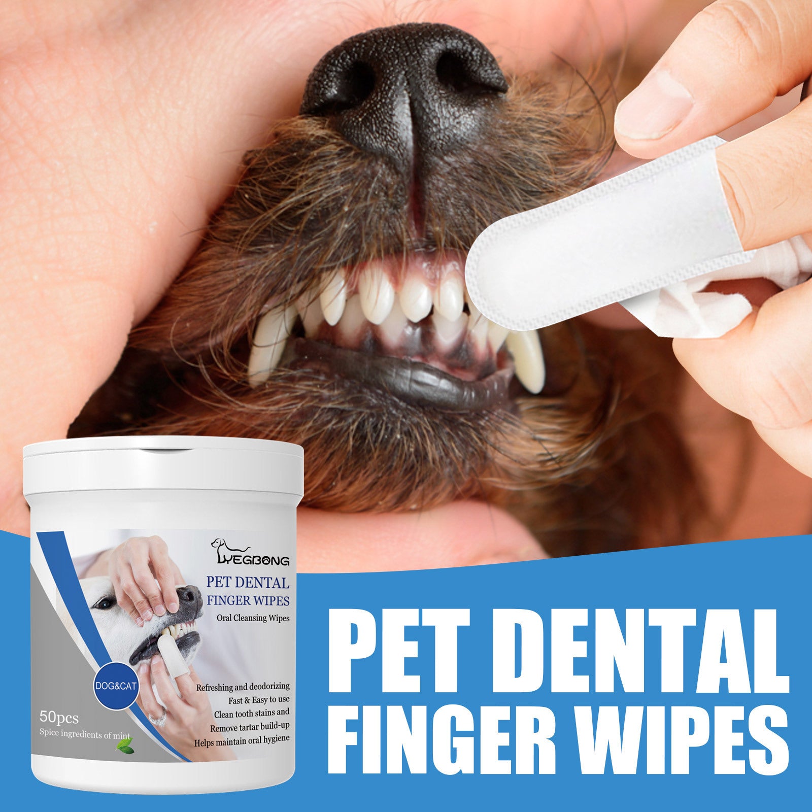 Lingettes Doigtier pour Dents Chien Chat - Hygiène Bucco-Dentaire