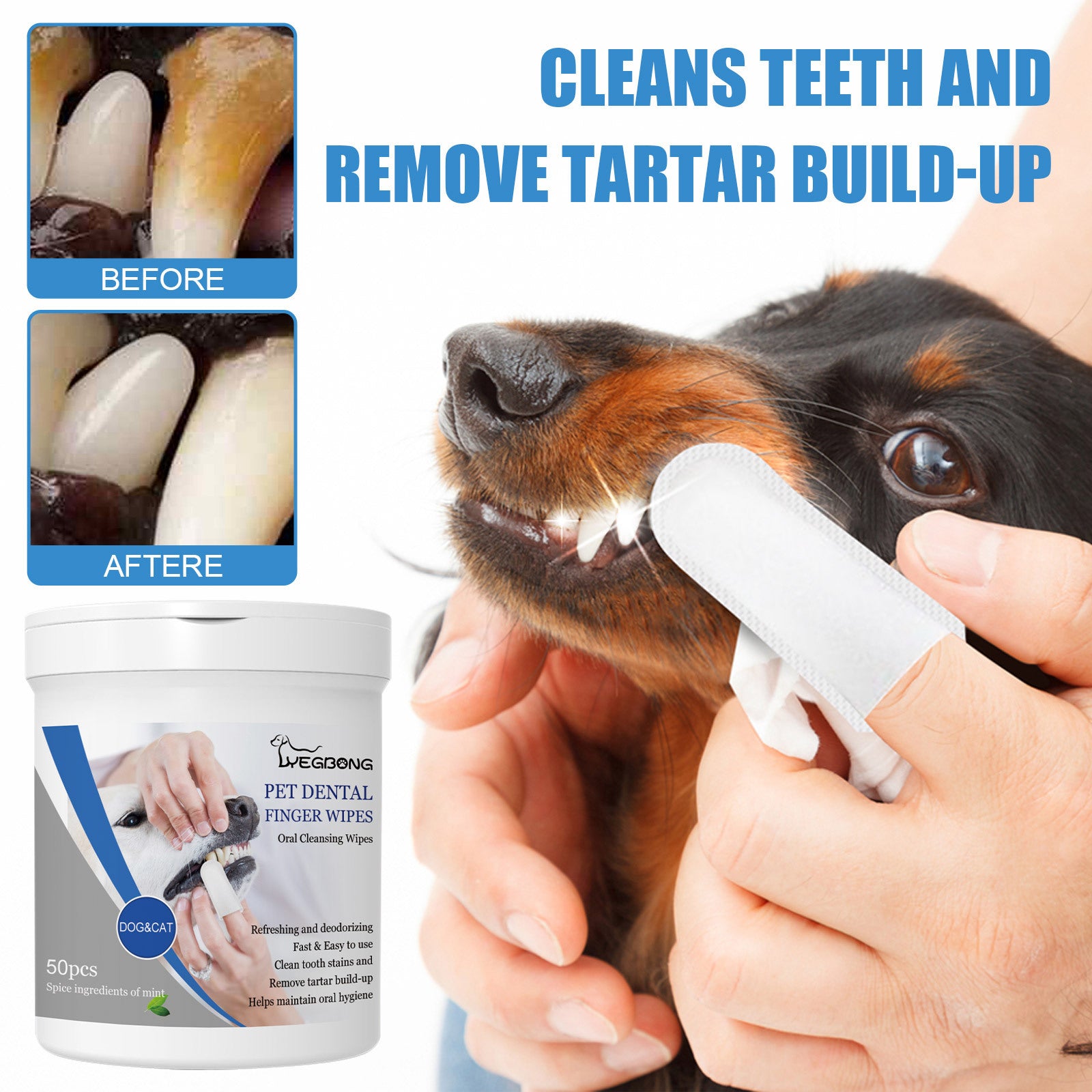 Lingettes Doigtier pour Dents Chien Chat - Hygiène Bucco-Dentaire